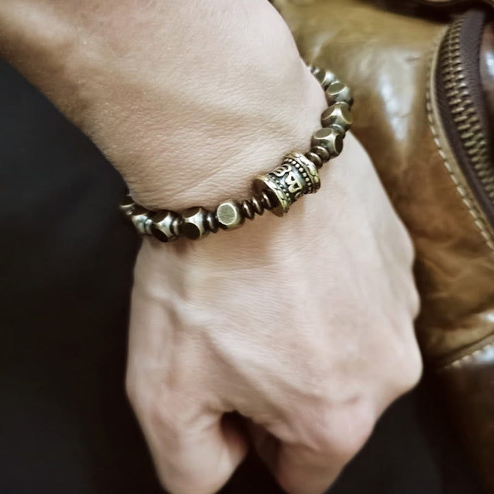 Buddha Stones Tibetan Om Mani Padme Hum Carved Copper Brass Amulet Focus Bracelet - image 4
