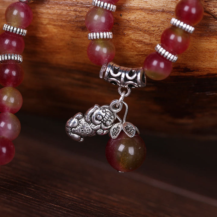 Buddha Stones Natural Watermelon Tourmaline PiXiu Elephant Positive Triple Wrap Bracelet - image 2