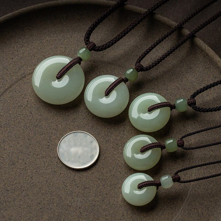 Buddha Stones Natural Round Jade Peace Buckle Luck Prosperity Necklace Pendant - image 9