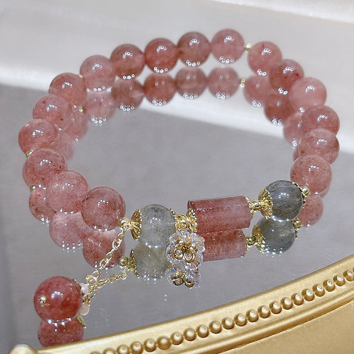 Buddha Stones Natural Strawberry Quartz Moonstone Love Bracelet - Strawberry Quartz&Moonstone - image 0
