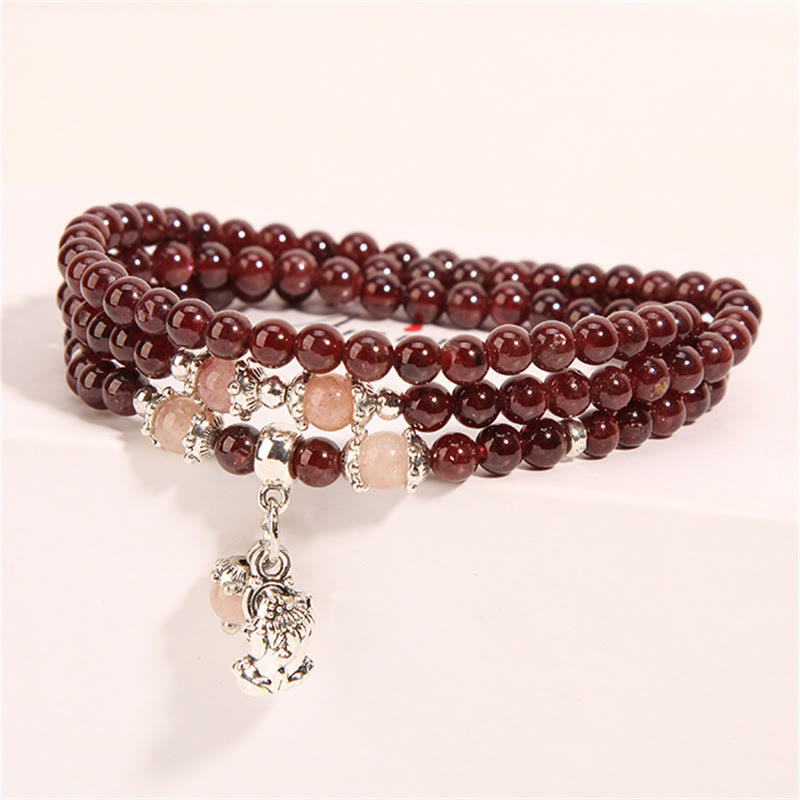 Buddha Stones Natural Garnet Strawberry Quartz Green Beans PiXiu Protection Triple Wrap Bracelet - image 5