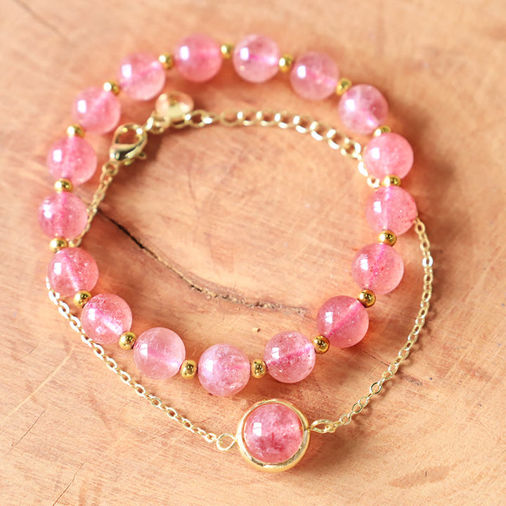 Buddha Stones Sun Stone Strawberry Quartz Crystal Positive Bracelet - Strawberry Quartz - image 2