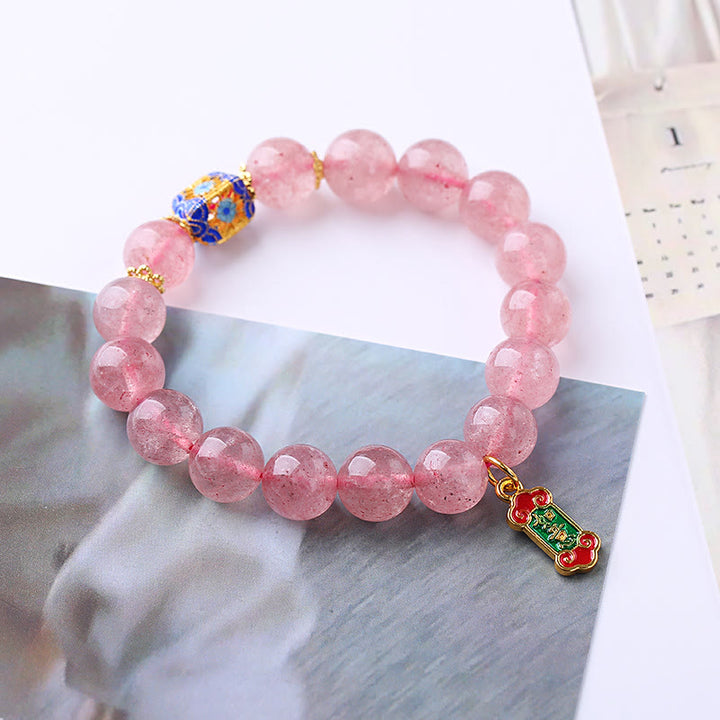 Buddha Stones Strawberry Quartz Positive Ruyi Charm Bracelet - image 2