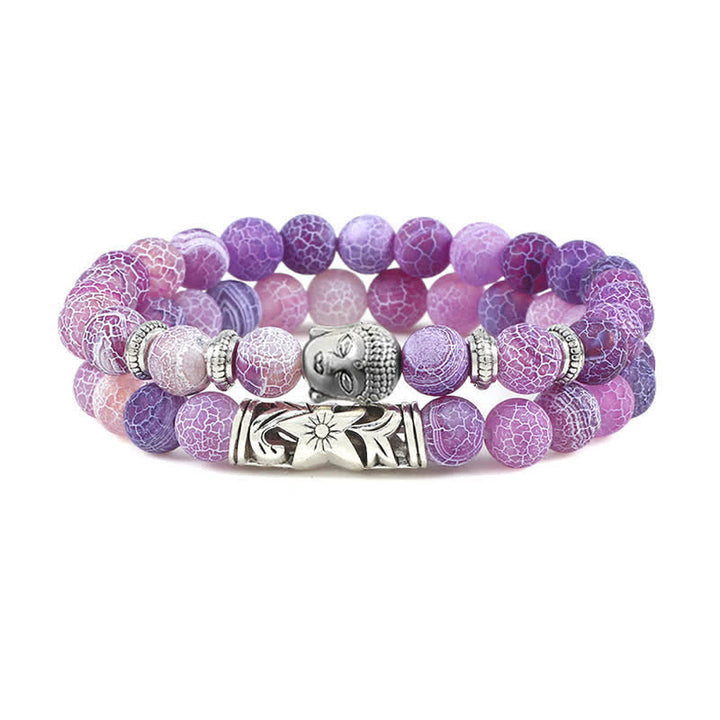 Buddha Stones 2Pcs Natural Crystal Agate Buddha Protection Bracelet - Purple Weathered Agate - image 22