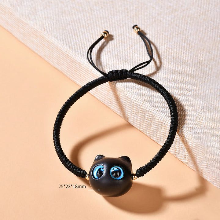 Buddha Stones Ebony Wood Cat Head Pattern Peace King Kong Knot Braided Bracelet - image 20