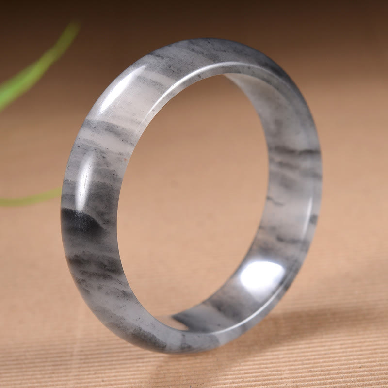 Buddha Stones Natural Ink Color Golden Silk Jade Wealth Bracelet Bangle - 15mm - 60-62mm - image 0