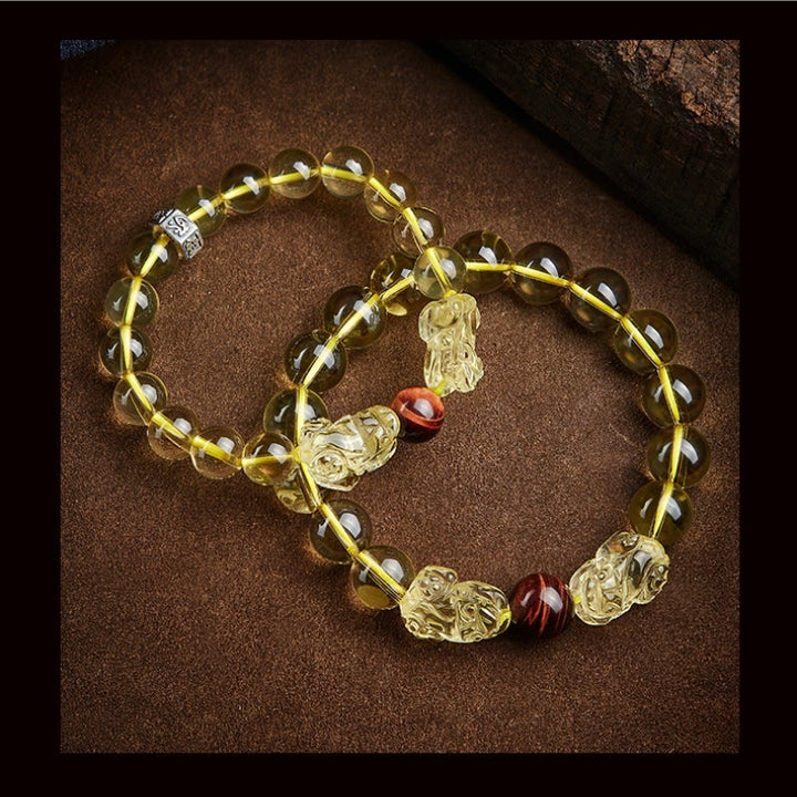 Buddha Stones Natural Citrine Double PiXiu Tiger Eye Prosperity Protection Bracelet - image 1