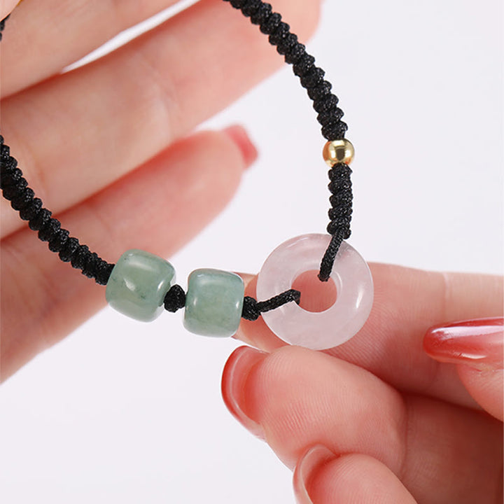 Buddha Stones 2Pcs Green Aventurine White Jade Peace Buckle Luck Braided Couple Bracelet - image 4