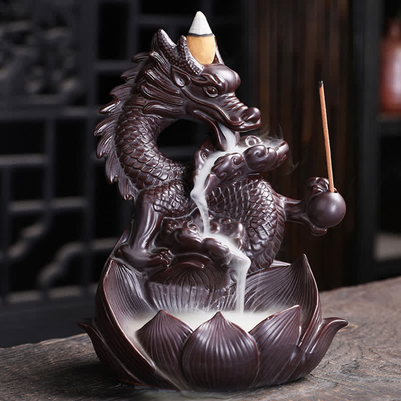 Dragon Lotus Pattern Strength Protection Ceramic Incense Burner Decoration - Dragon&Lotus - image 0
