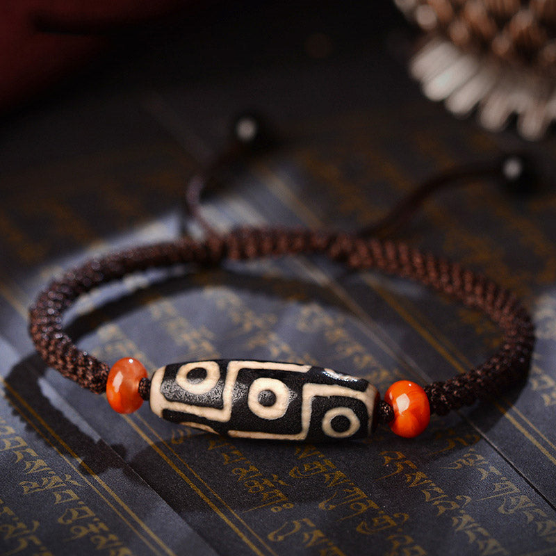 Buddha Stones Tibetan Nine-Eye Dzi Bead Prosperity String Bracelet - Nine-Eye Dzi Bead - image 0