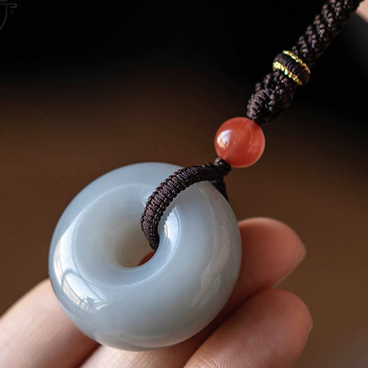 Buddha Stones Natural Round Jade Gray Jade Peace Buckle Luck Necklace Pendant - image 15