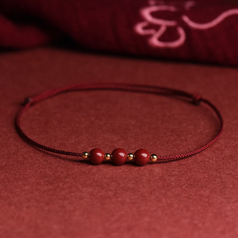 Buddha Stones Natural Lucky Cinnabar Bead Blessing String Bracelet Anklet - Three Cinnabar Bead - Dark Red - Anklet(Anklet Circumference 21-27cm) - image 18