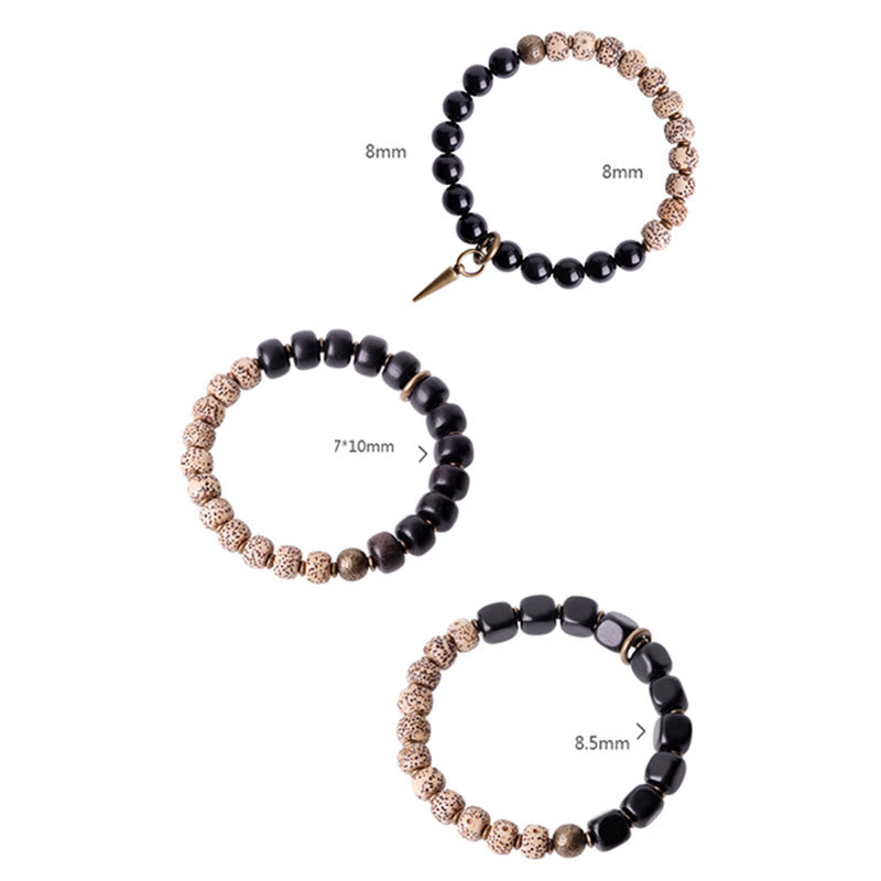 Buddha Stones Tibetan Bodhi Seed Black Obsidian Ebony Wood Copper Peace Bracelet - image 13