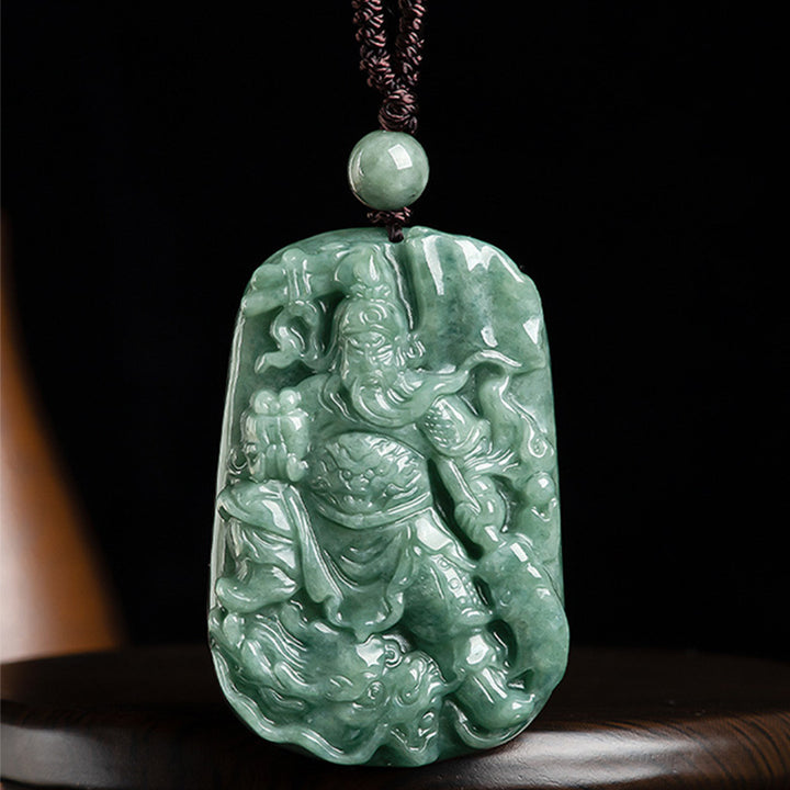Natural Jade Guan Gong Amulet Wealth Necklace Pendant - image 6