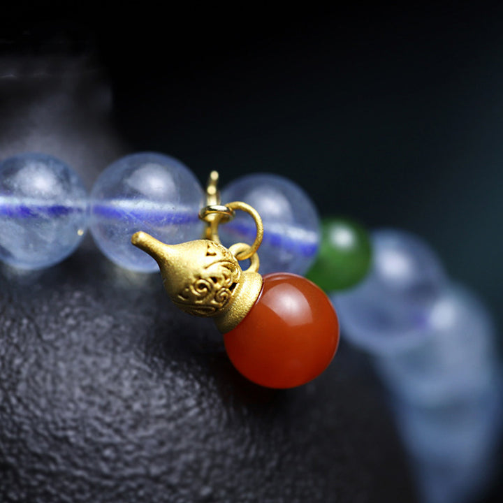 Buddha Stones Aquamarine Red Agate Peace Gourd Charm Bracelet - image 12