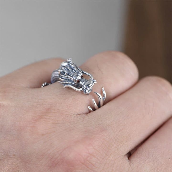 Buddha Stones 925 Sterling Silver Dragon Luck Protection Ring - image 2