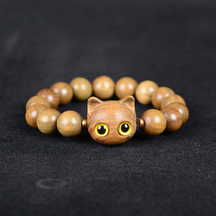 Buddha Stones Ebony Wood Green Sandalwood Red Sandalwood Lovely Cat Balance Bracelet - image 5