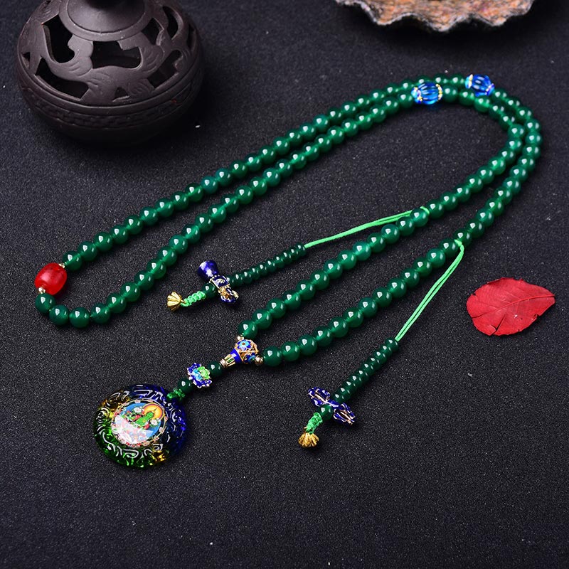 Buddha Stones 108 Mala Beads Natural Green Agate Bodhisattva Green Tara Manifestation Charm Bracelet - image 3