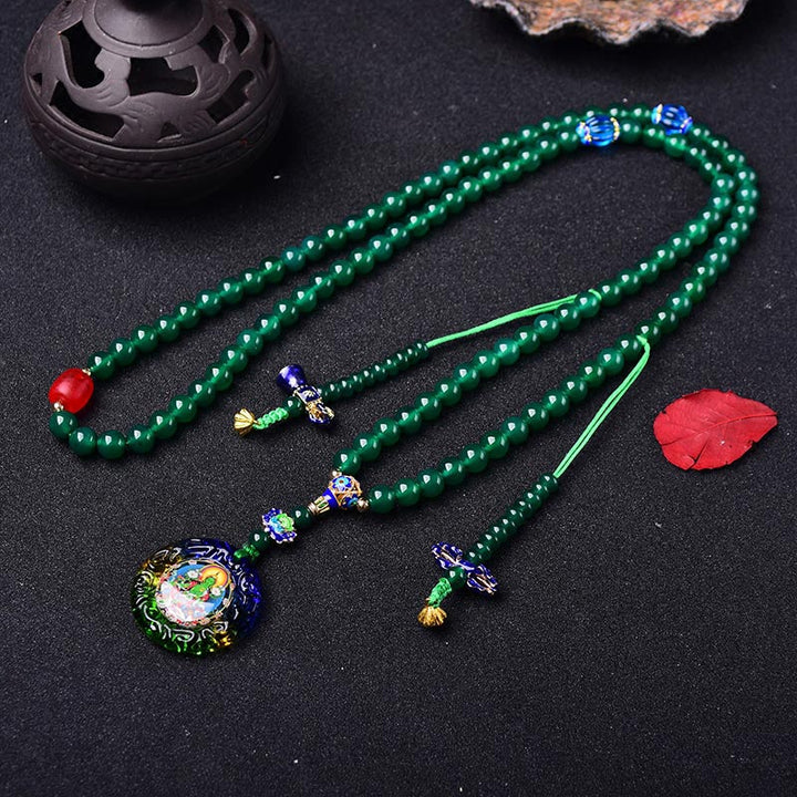 Buddha Stones 108 Mala Beads Natural Green Agate Bodhisattva Green Tara Manifestation Charm Bracelet - image 3