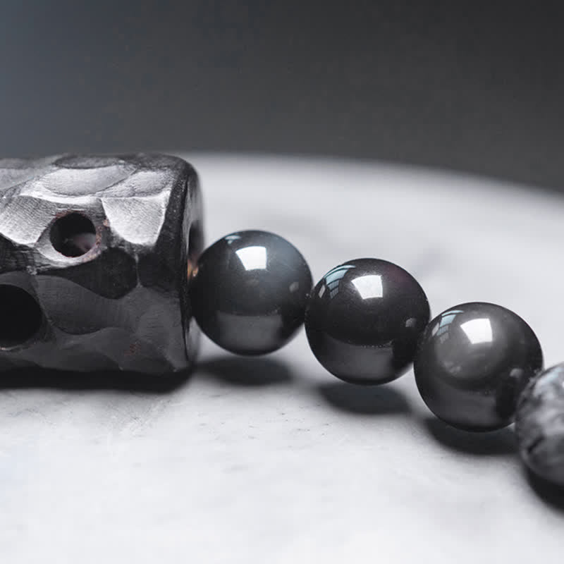 Buddha Stones Black Rutilated Quartz Ebony Wood White Crystal Success Couple Bracelet - image 11