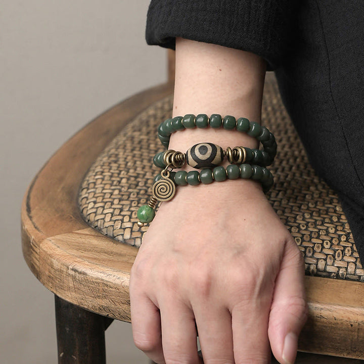 Cyan Bodhi Seed Dzi Bead Wisdom Peace Triple Wrap Bracelet - image 10