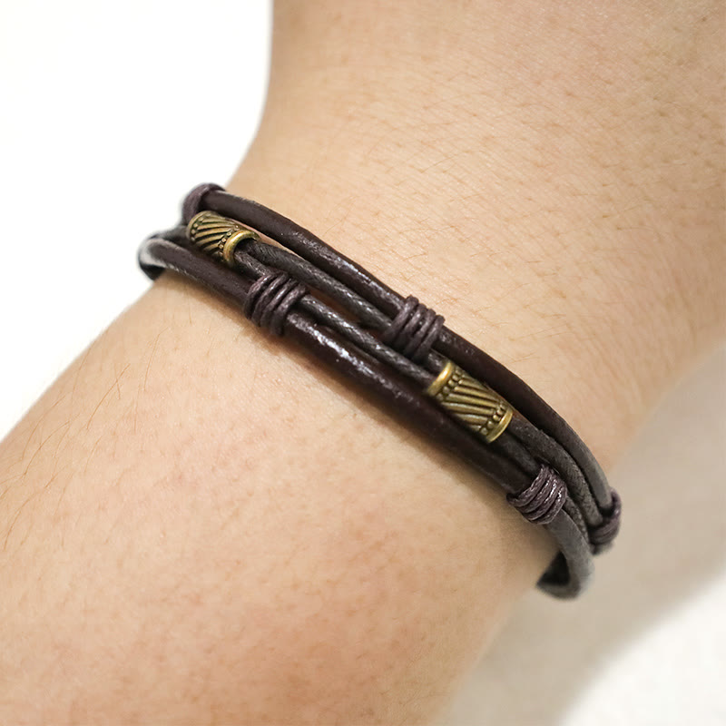 Buddha Stones Vintage Leather Wrist Band Brown Rope Layered Bracelet Bangle - image 5
