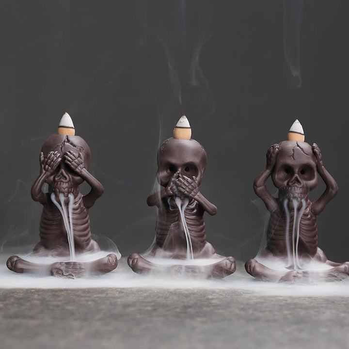 Buddha Stones Little Skull Ghost Purple Clay Backflow Smoke Fountain Peace Incense Burner Decoration - image 0