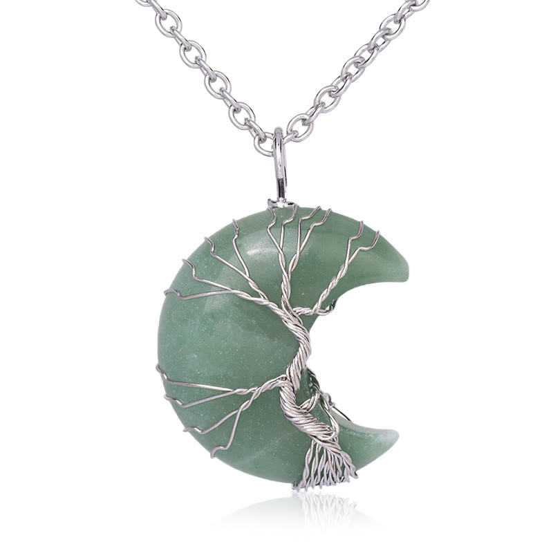 Buddha Stones Natural Quartz Crystal Moon Tree Of Life Healing Energy Necklace Pendant - Green Aventurine - image 4
