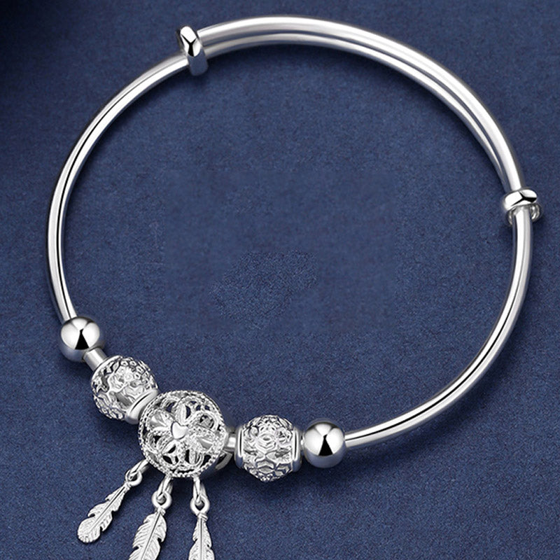 Buddha Stones Tibetan White Copper Blessing Dream Catcher Charm Bracelet - image 1