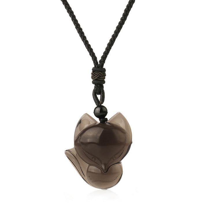 Buddha Stones Natural Black Obsidian Tiger Eye Ice Obsidian Fox Pendant Amulet Necklace - Ice Obsidian2 - image 14