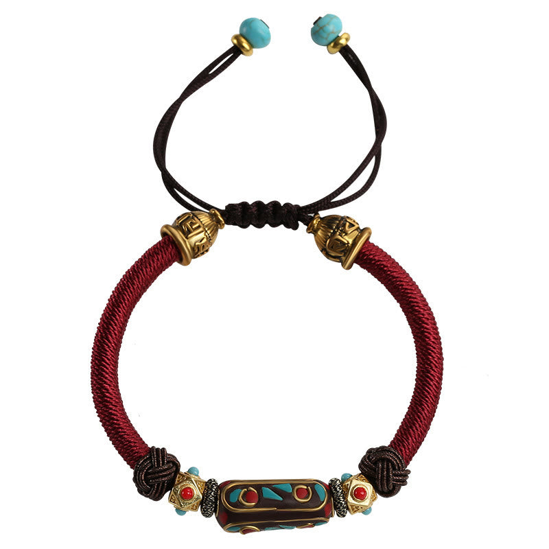 Buddha Stones Handmade Tibetan Turquoise Om Mani Padme Hum Strength Braided Bracelet - image 8