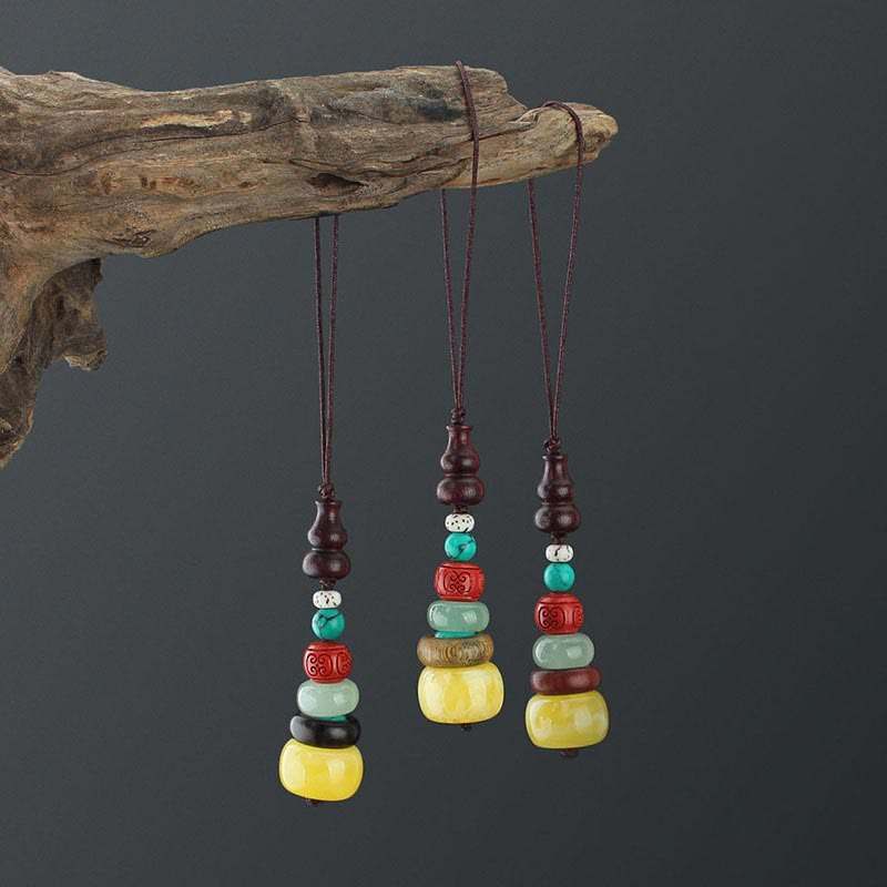 Green Sandalwood Ebony Wood Gourd Seven Layer Pagoda Positive Phone Hanging Decoration - image 0