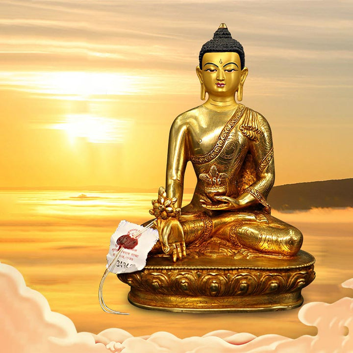 Buddha Stones Buddha Shakyamuni Medicine Buddha Compassion Copper Gold Plated Statue Decoration - image 7