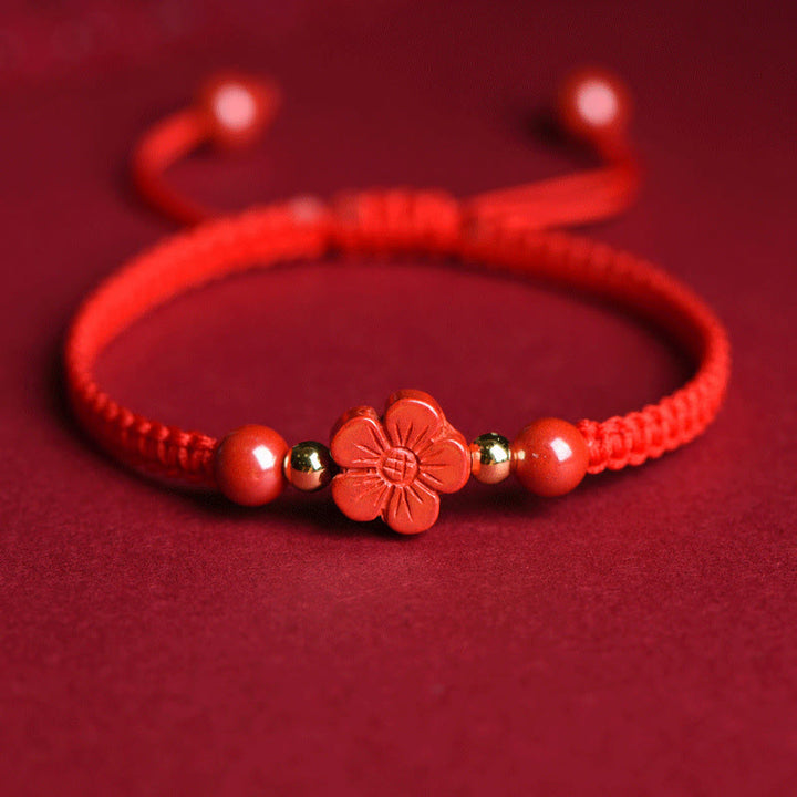 Buddha Stones Four Leaf Clover Five-petal Flower Cinnabar Blessing Red String Bracelet - Red Cinnabar - Happiness Five-petal Flower(Wrist Circumference 15-19cm) - image 17