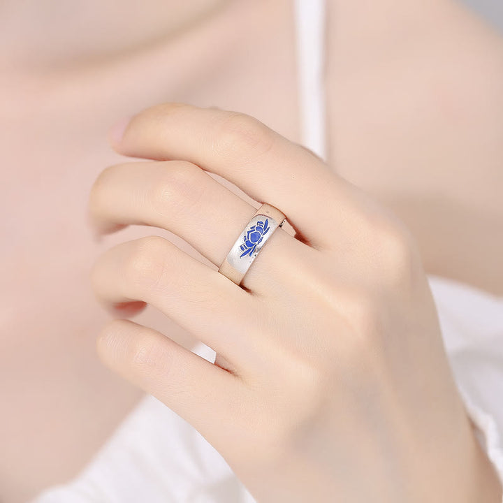 Buddha Stones Tibetan Blue Lotus Auspicious Clouds Copper Enlightenment Ring - image 4