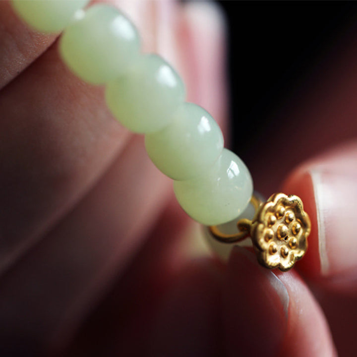 Buddha Stones Jade Lotus Abundance Adjustable Bracelet - image 12