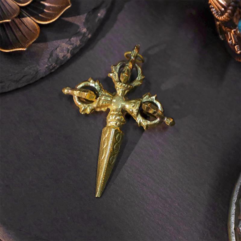 Buddha Stones Nepal Handmade Double Dorje Copper Enlightenment Strength Vajra - Cross Dorje Prong - image 2