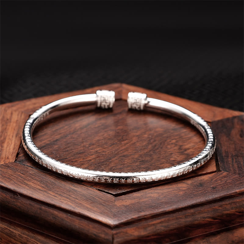 Buddha Stones Heart Sutra Engraved Swastika Pattern Luck White Copper Bracelet Bangle - image 4