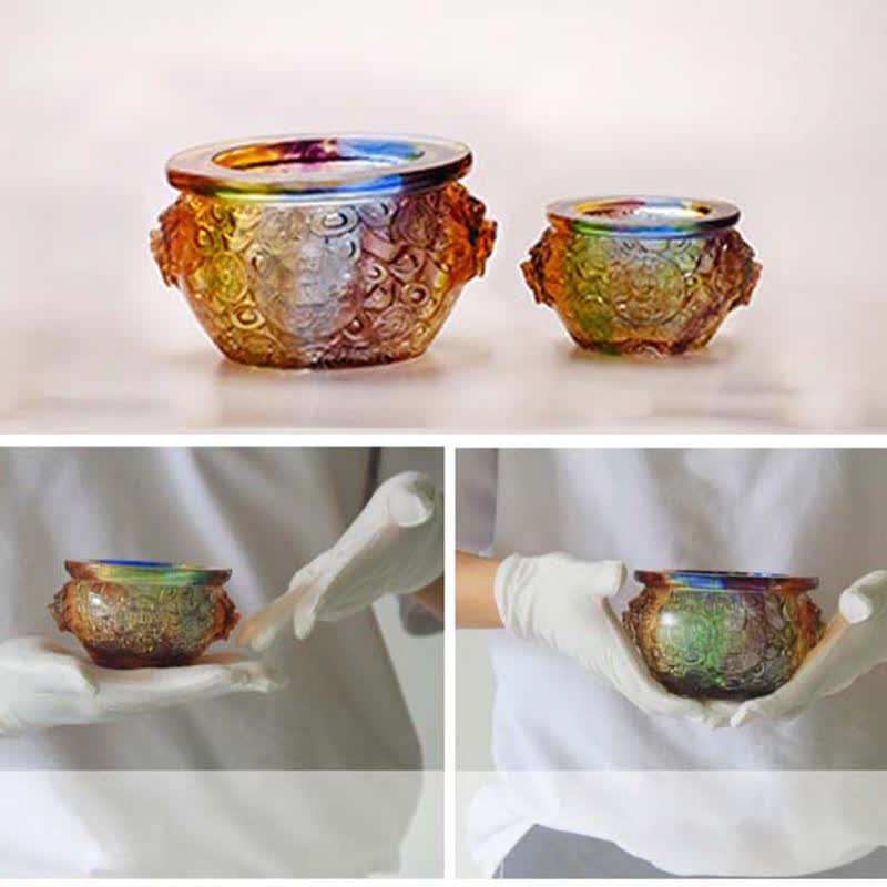 Buddha Stones Handmade Liuli Crystal Treasure Bowl Art Piece Home Decoration - image 19