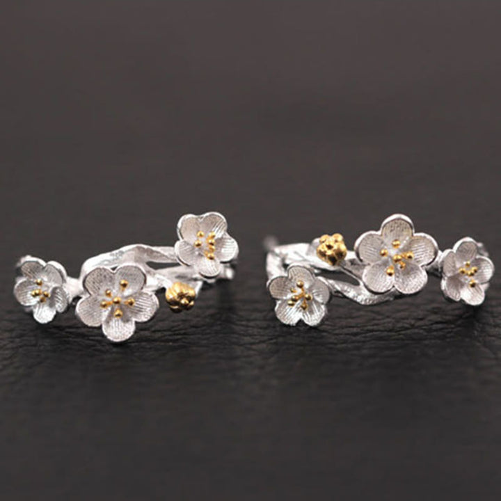 Buddha Stones 925 Sterling Silver Plum Blossom Floral Blessing Earrings - image 8
