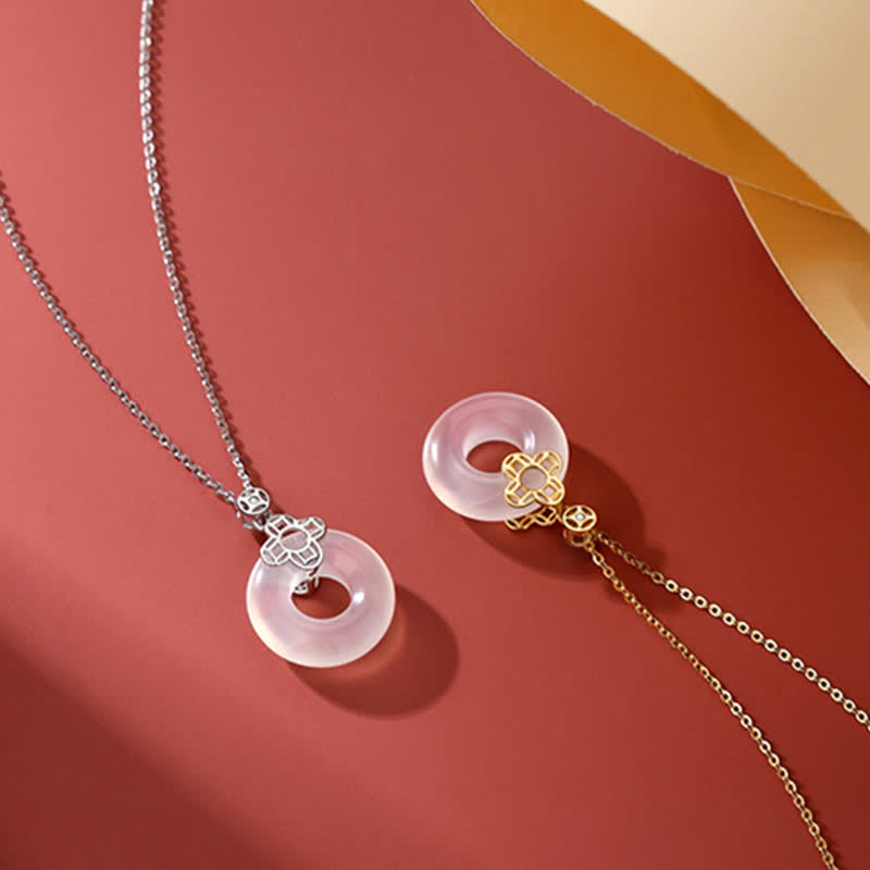 Buddha Stones 925 Sterling Silver Chalcedony Coin Peace Buckle Positive Necklace Pendant - image 7