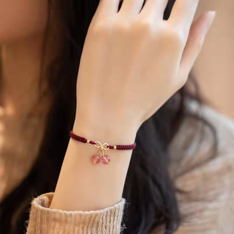 Buddha Stones Natural Strawberry Quartz Amethyst Green Phantom Bead Positive Bracelet - image 13