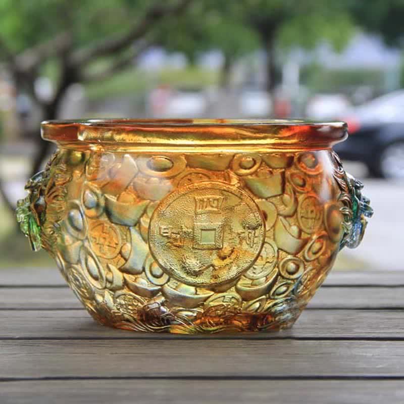 Buddha Stones Handmade Liuli Crystal Treasure Bowl Art Piece Home Decoration - image 11