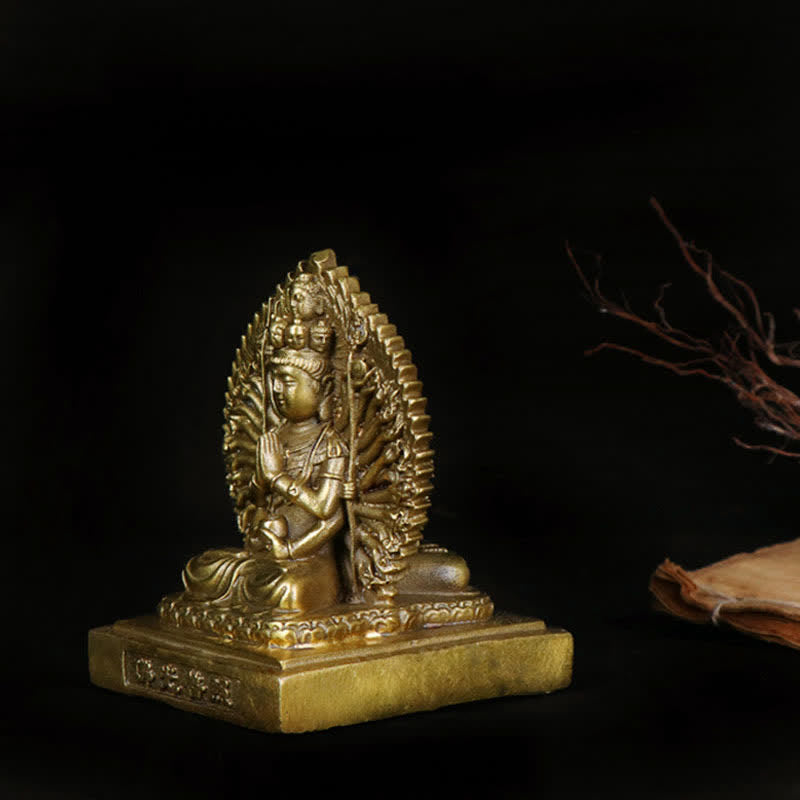Buddha Stones Chenrezig Thousand-handed Avalokitesvara Figurine Double-sided Kuan Yin Bodhisattva Protection Solid Copper Statue Decoration - image 6
