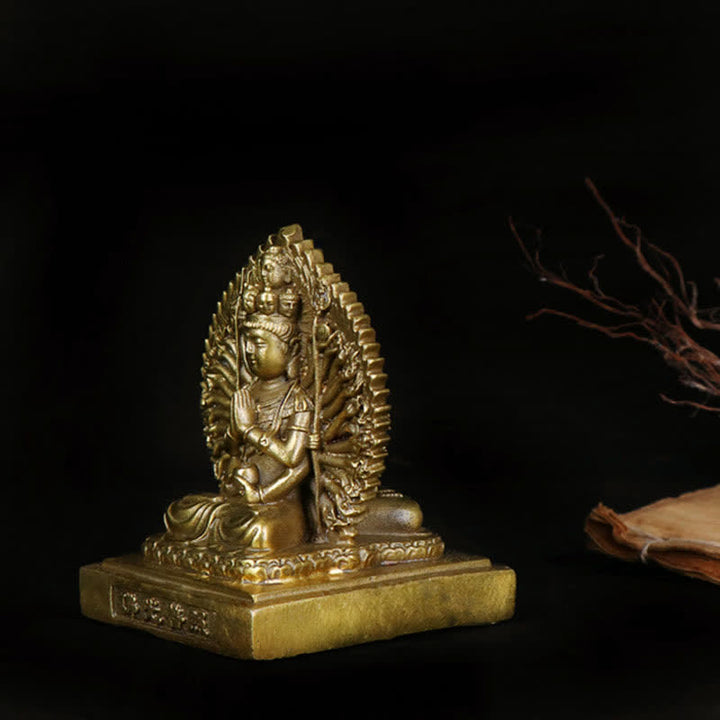 Buddha Stones Chenrezig Thousand-handed Avalokitesvara Figurine Double-sided Kuan Yin Bodhisattva Protection Solid Copper Statue Decoration - image 6