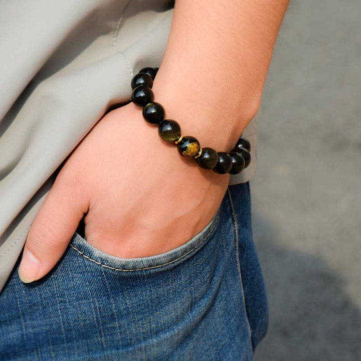 Buddha Stones Chinese Zodiac Natal Buddha Gold Sheen Obsidian Wealth Protection Bracelet - image 20