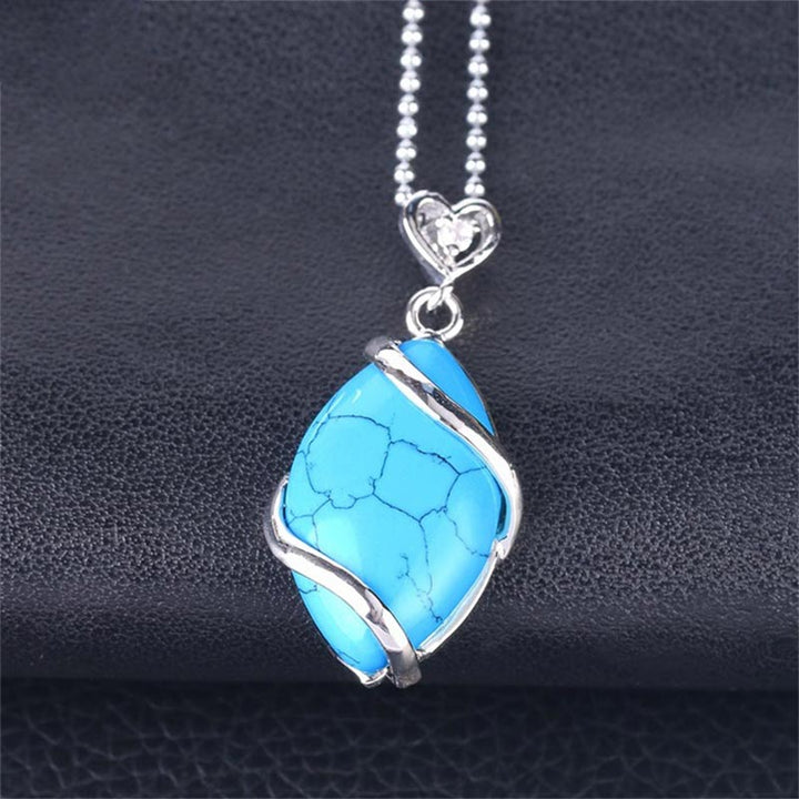 Buddha Stones Marquise Pattern Natural Crystal Stone Charm Necklace Pendant - Blue Turquoise - image 24