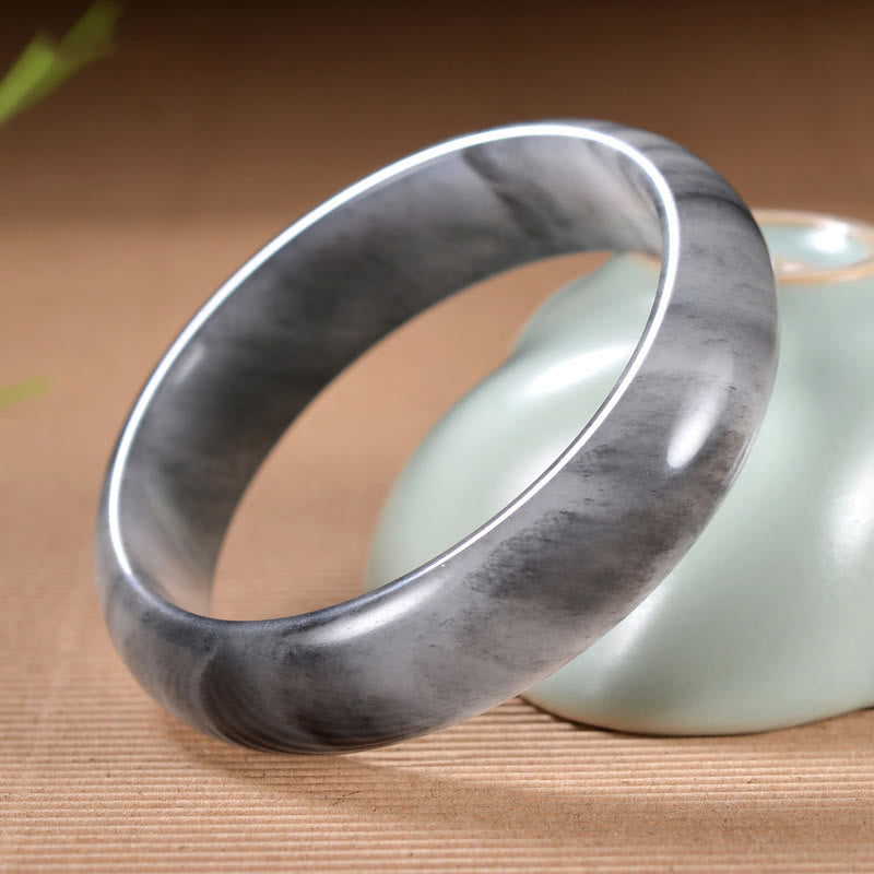 Buddha Stones Natural Ink Color Golden Silk Jade Wealth Bracelet Bangle - image 1