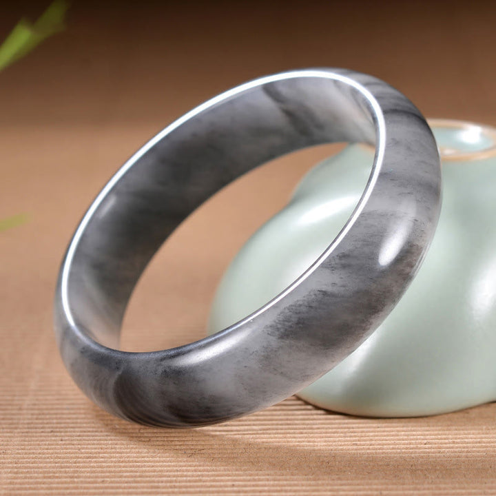 Buddha Stones Natural Ink Color Golden Silk Jade Wealth Bracelet Bangle - image 1