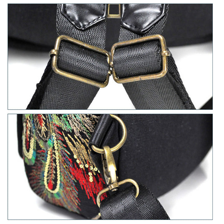 Buddha Stones Peacock Embroidery Canvas Tassel Backpack - image 6